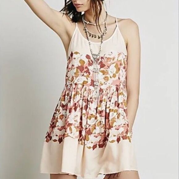 Intimately Free People Peach Floral Strappy Mini Dress - Picture 1 of 10